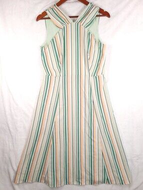Ann Taylor Factory Stripe Halter Midi Dress Green Orange 6